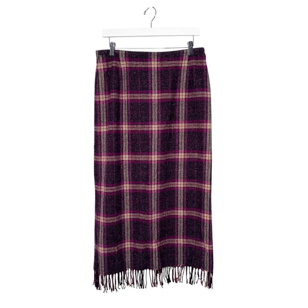 NORTON MCNAUGHTON VINTAGE WOOL BLEND PLAID FRINGE MIDI SKIRT SZ 14 - Picture 1 of 7